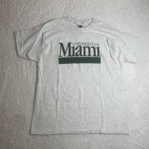 Vintage grey men's‎ Univeristy of Miami spell out logo tshirt 90s Xl collegiate